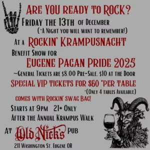 Celebrate a Rockin' Krampusnacht benefitting Eugene Pagan Pride on Dec 13th at Old Nick's Pub